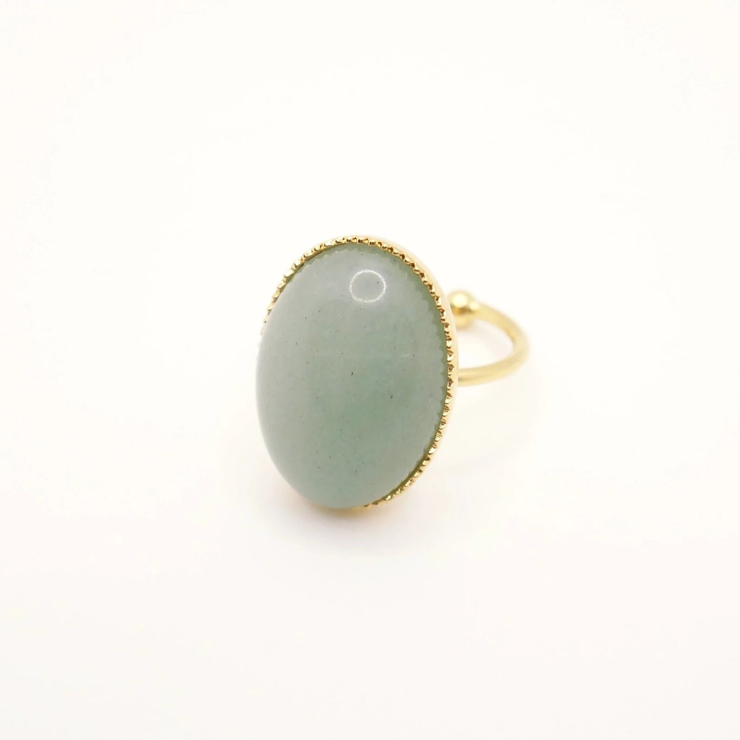Bague réglable pour femme dorée avec grosse pierre d'Aventurine verte
