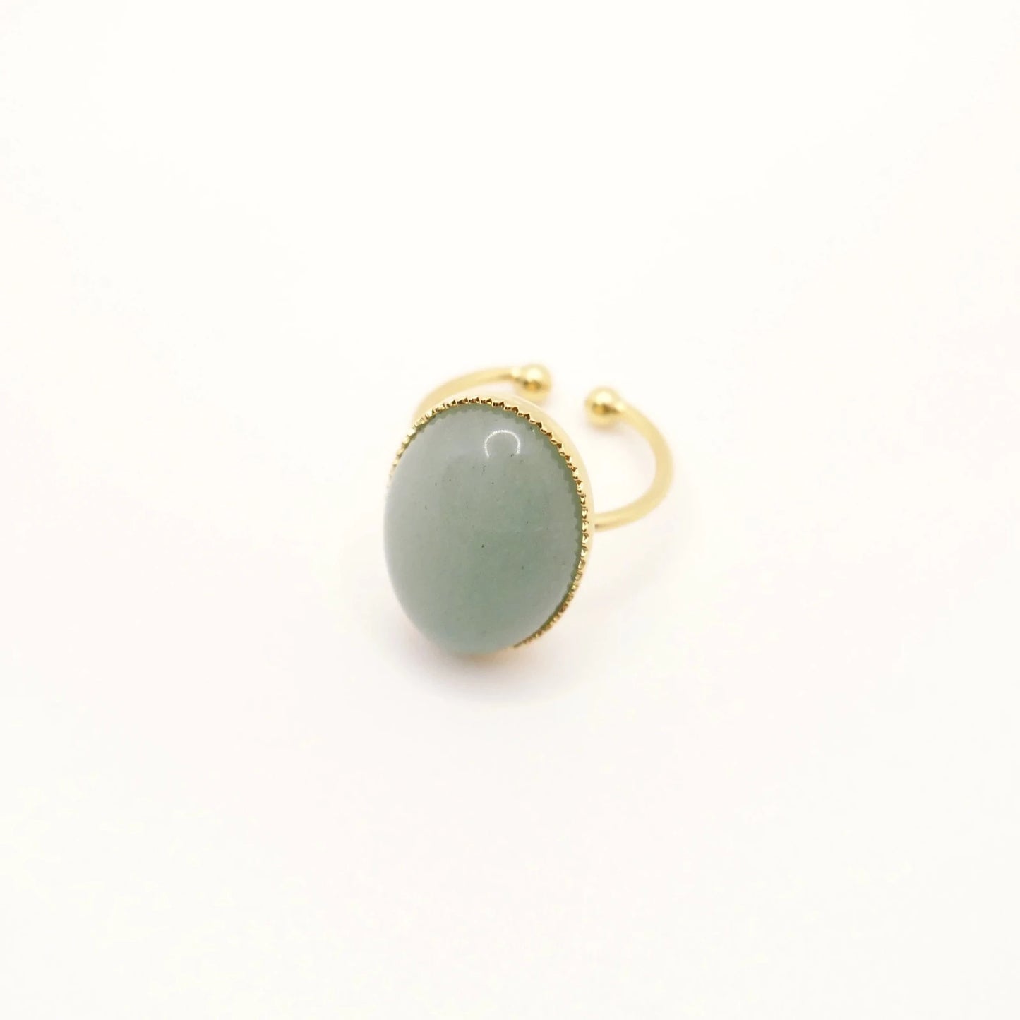Bague réglable pour femme dorée avec grosse pierre d'Aventurine verte