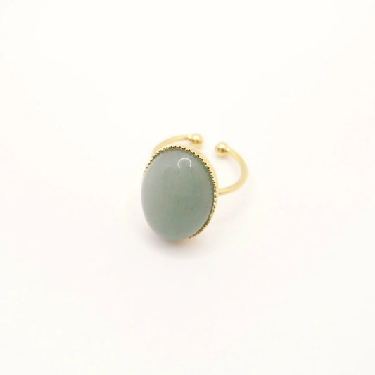 Bague réglable pour femme dorée avec grosse pierre d'Aventurine verte