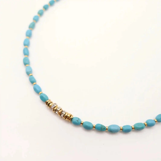 ras de cou en perles bleues et or