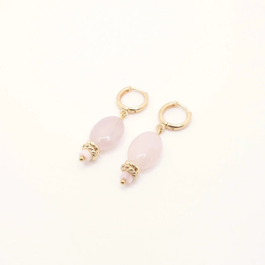 Petites boucles d'oreilles féminines en or et pierre rose