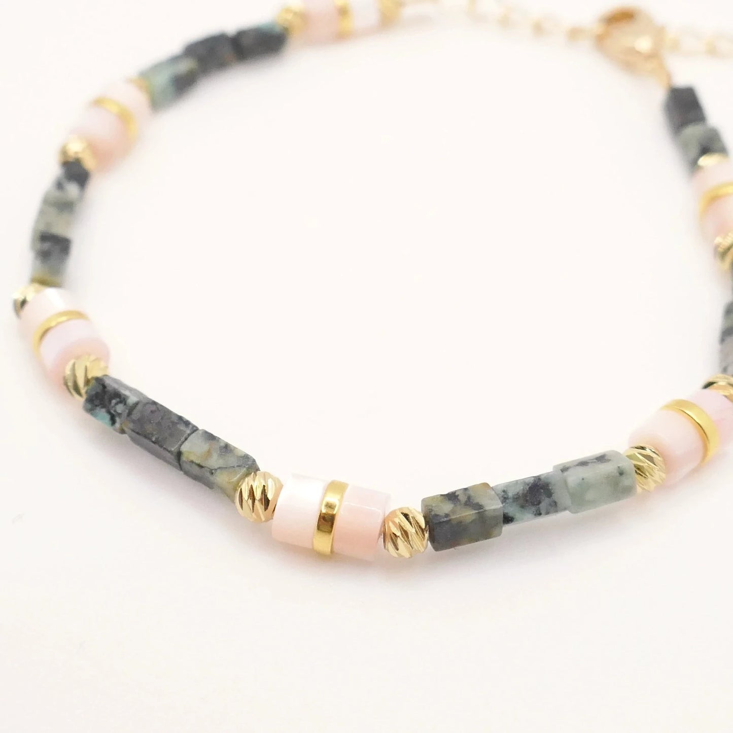 Bracelet vert, rose poudré et or pour femme