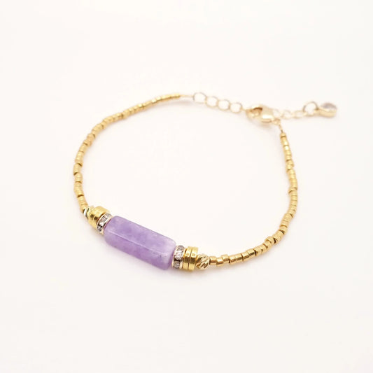 Bracelet pour femme en plaqué or et pierre naturelle d'Améthyste violette