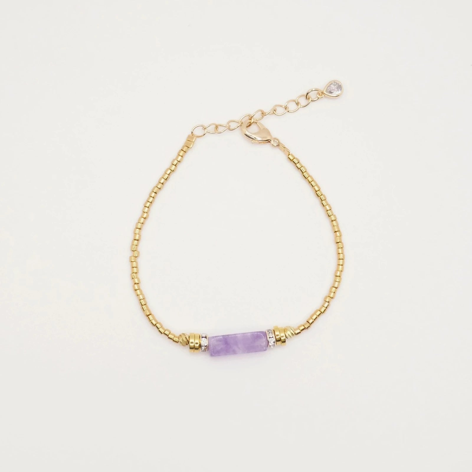 Bracelet pour femme en plaqué or et pierre naturelle d'Améthyste violette