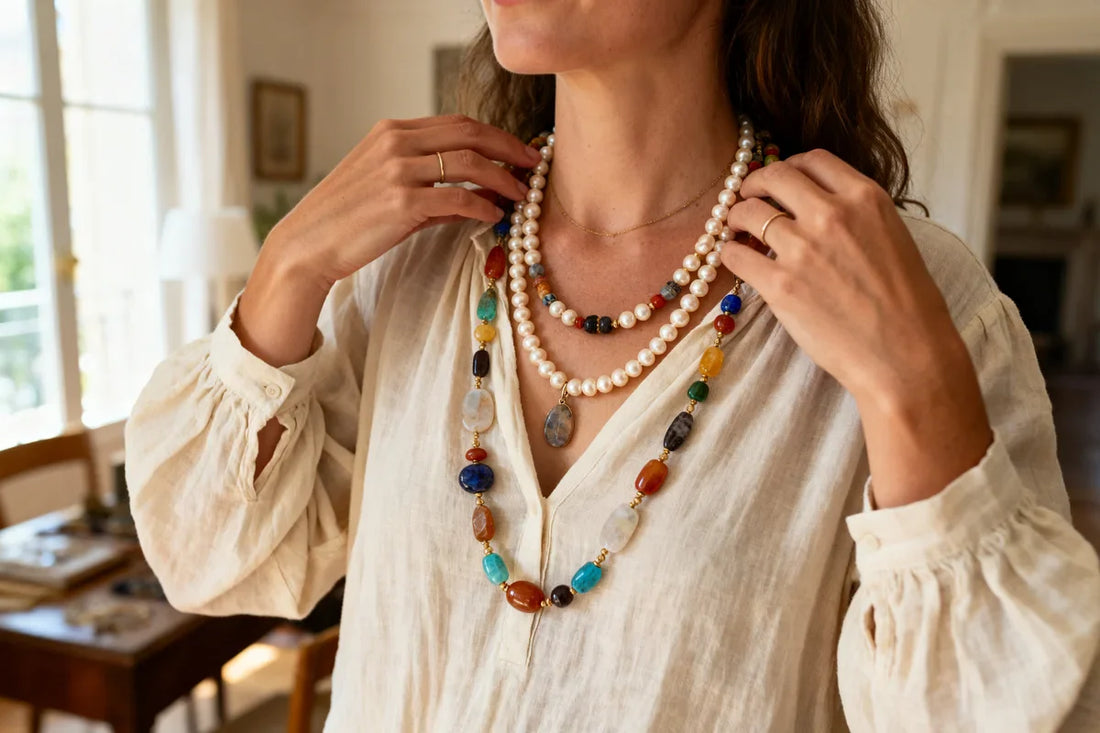 Bijoux à la mode en 2026 - tendances layering perles naturelles