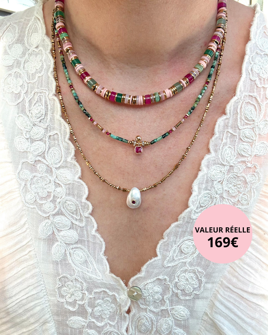 Collier Elwood rose + Cléa + Katalina