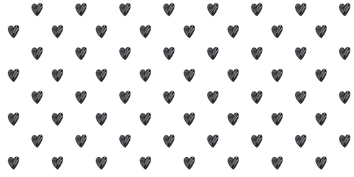 Bannière représentant des coeurs dessinés en noir sur fond blanc
