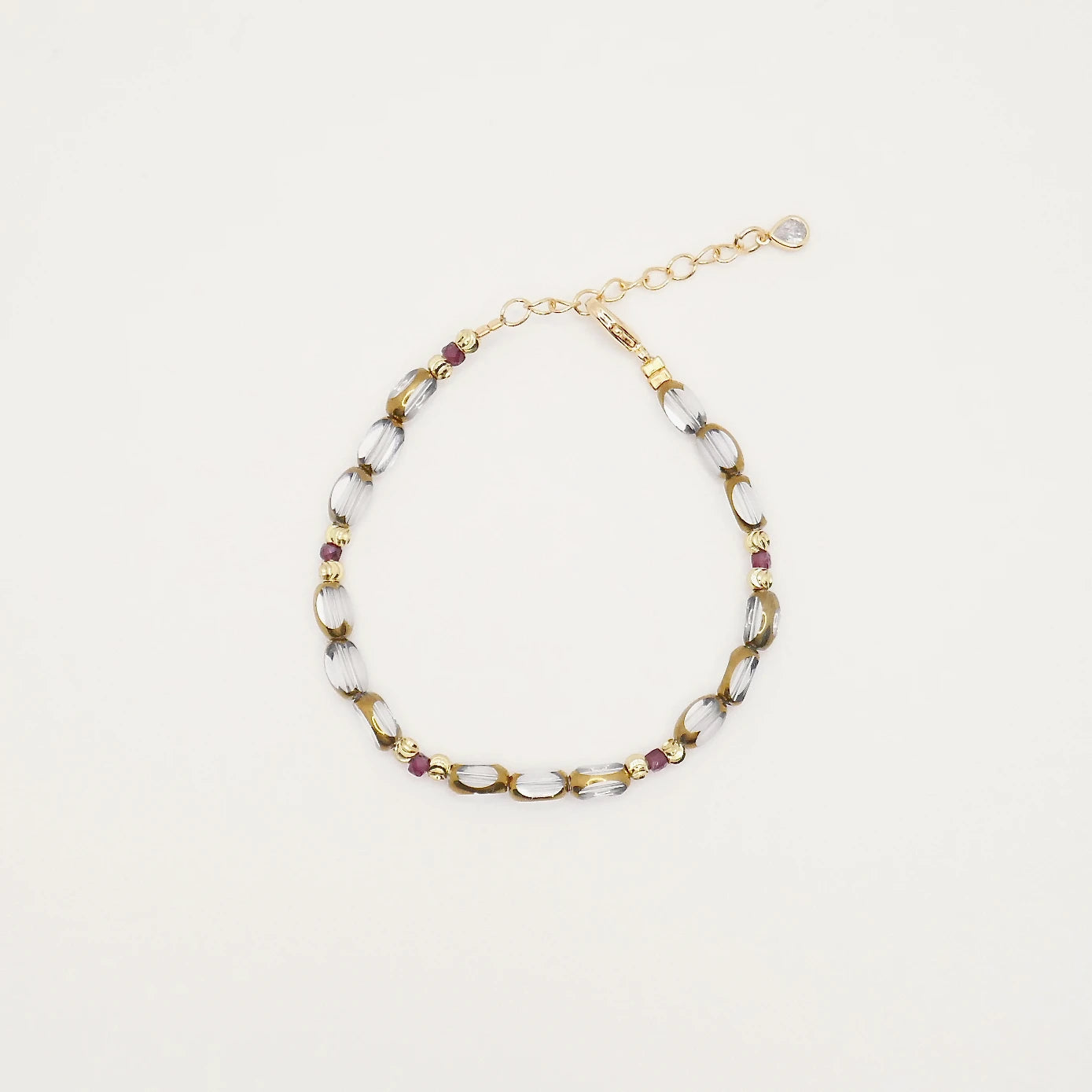 Bracelet fin pour femme en perles dorées et transparentes