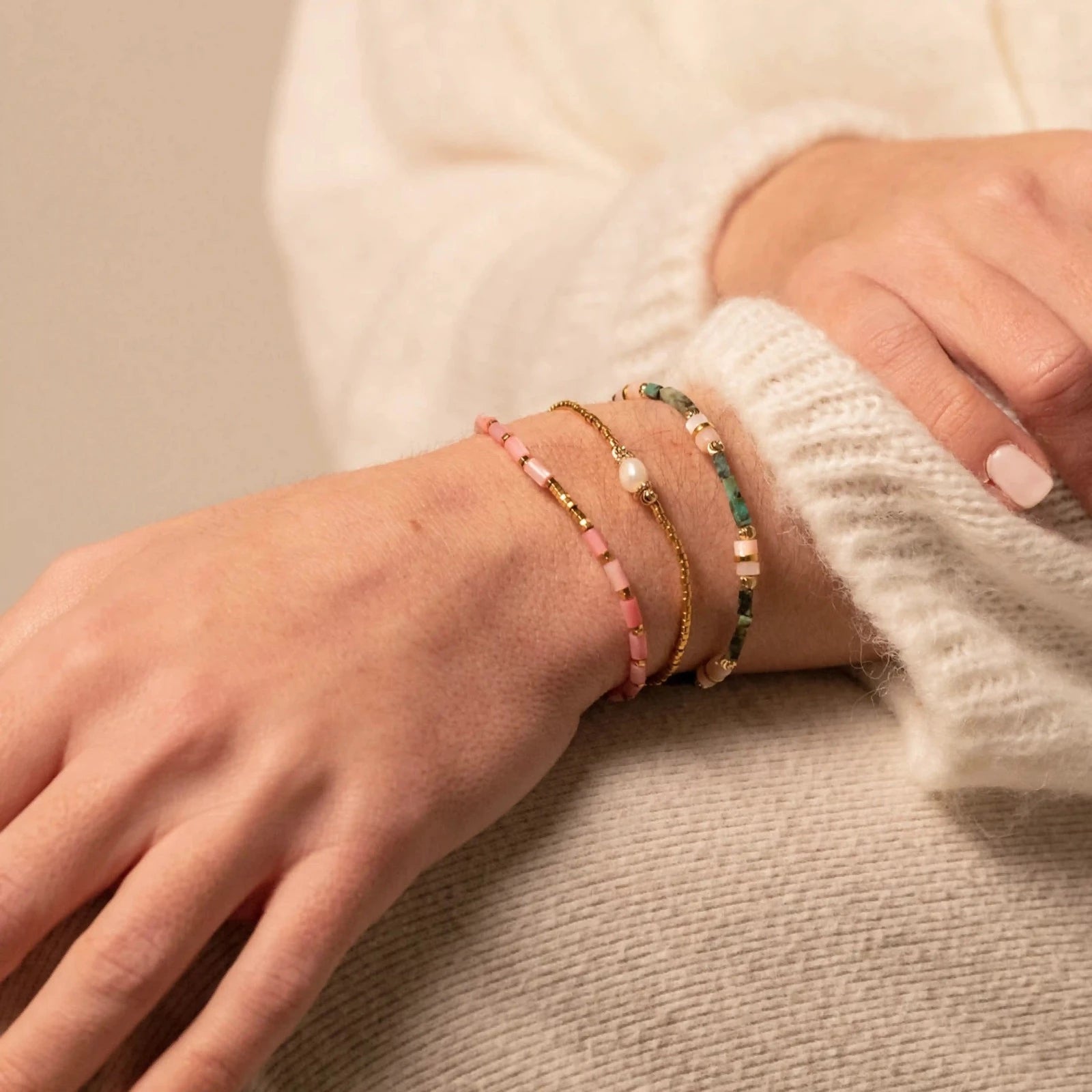 Bracelet or rose - bracelet perles - Cloralys Bijoux