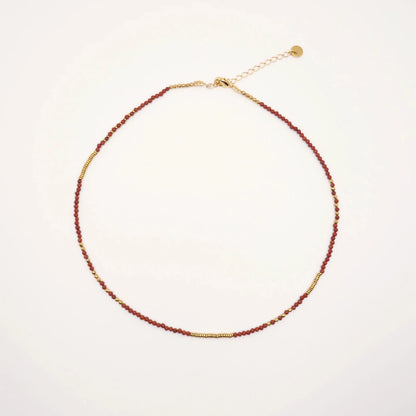 collier en perles pour femme de couleurs or et rouge