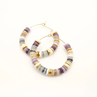 Boucles bijoux d'oreilles créoles colorées multicolores et or